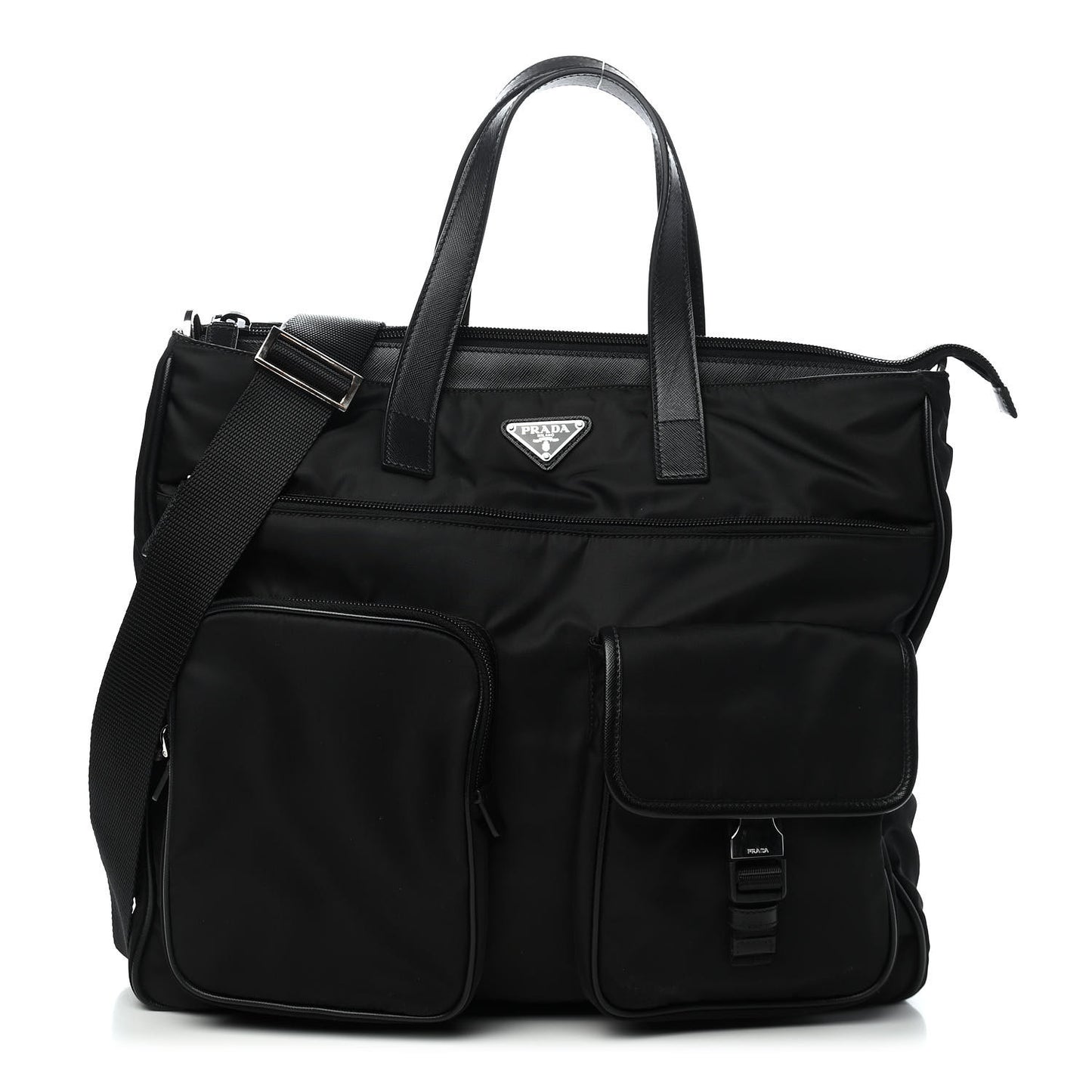 Nylon Saffiano Front Pocket Tote Black