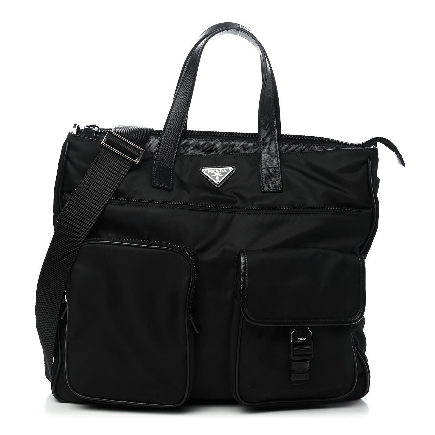 Prada Nylon Saffiano Front Pocket Tote Black 1 of 8