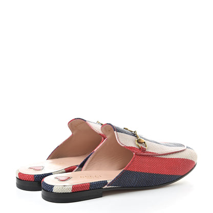 Gucci Canvas Sylvie Stripe Womens Princetown Slippers 38 Mystic White Hibiscus Red Maritime 4 of 8