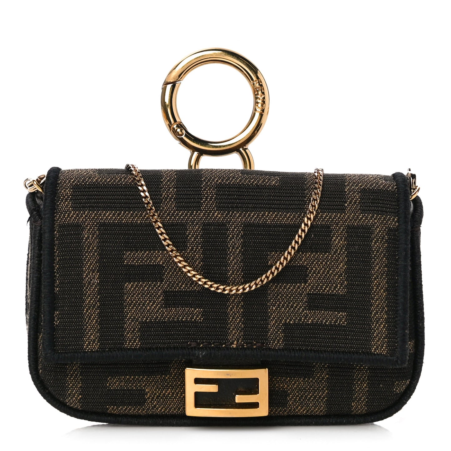 Fabric Jacquard FF 1974 Nano Baguette Charm Tobacco Moro Black