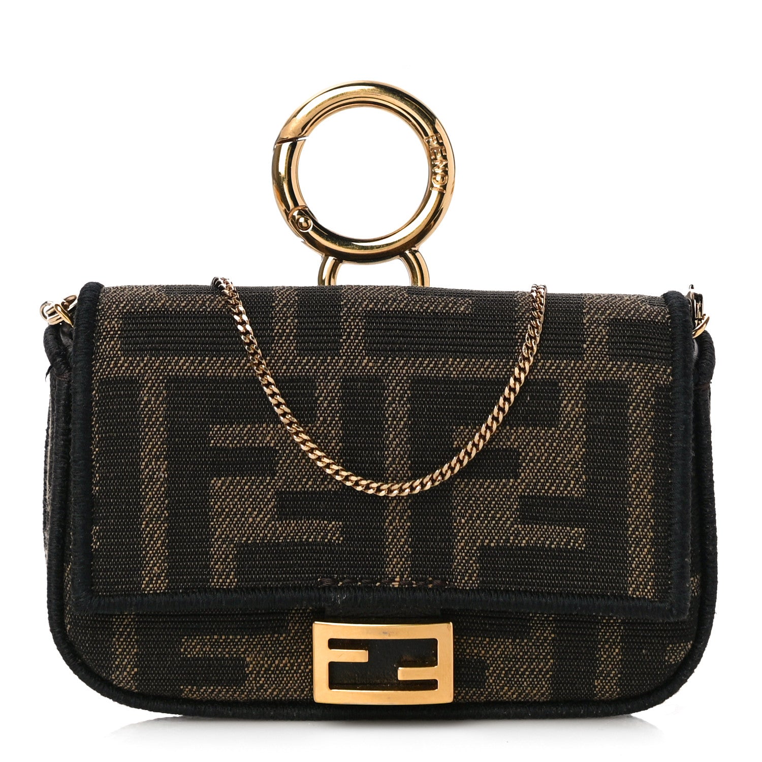 Fendi Fabric Jacquard FF 1974 Nano Baguette Charm Tobacco Moro Black 2 of 11