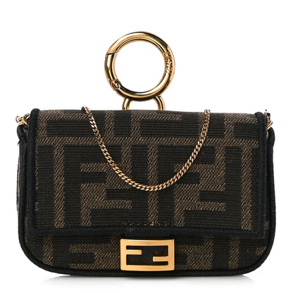 Fendi Fabric Jacquard FF 1974 Nano Baguette Charm Tobacco Moro Black 2 of 11