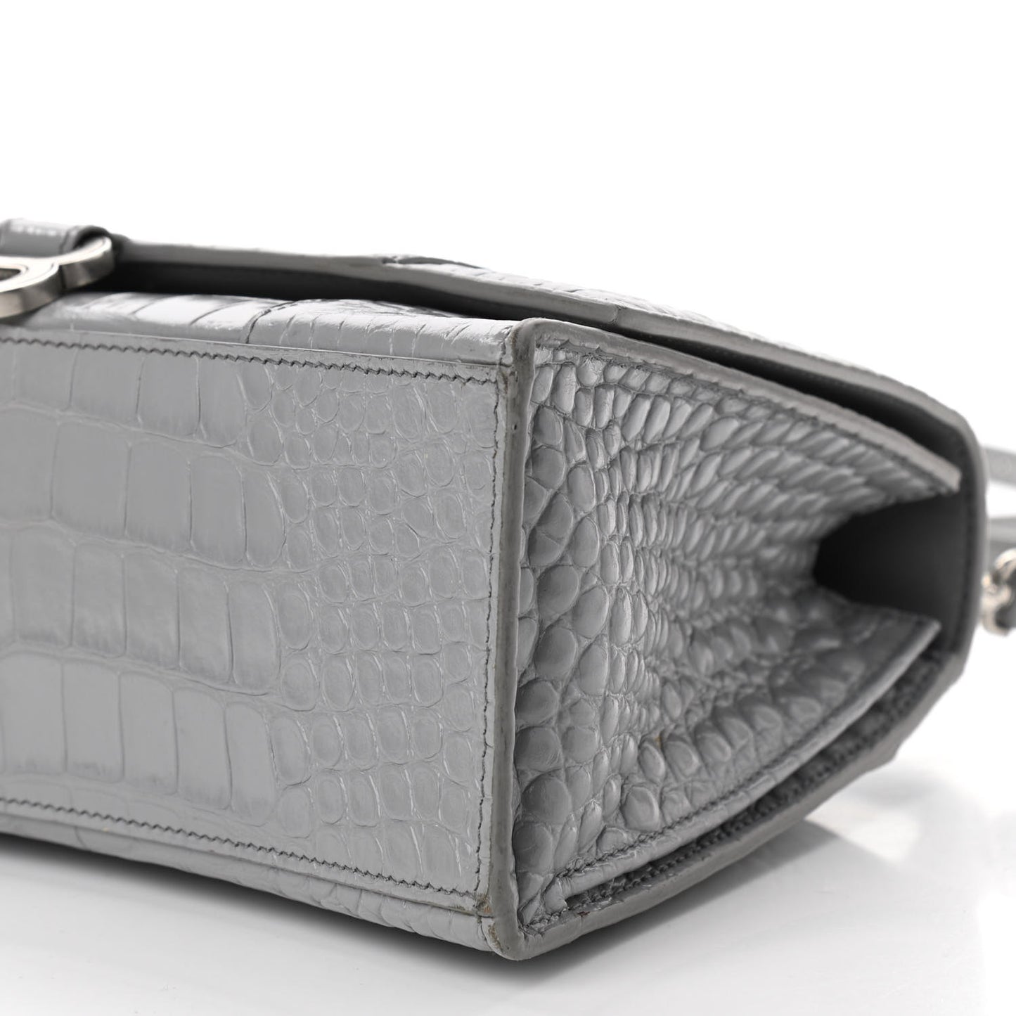Shiny Calfskin Crocodile Embossed Medium Hourglass Top Handle Bag Balenciaga Grey