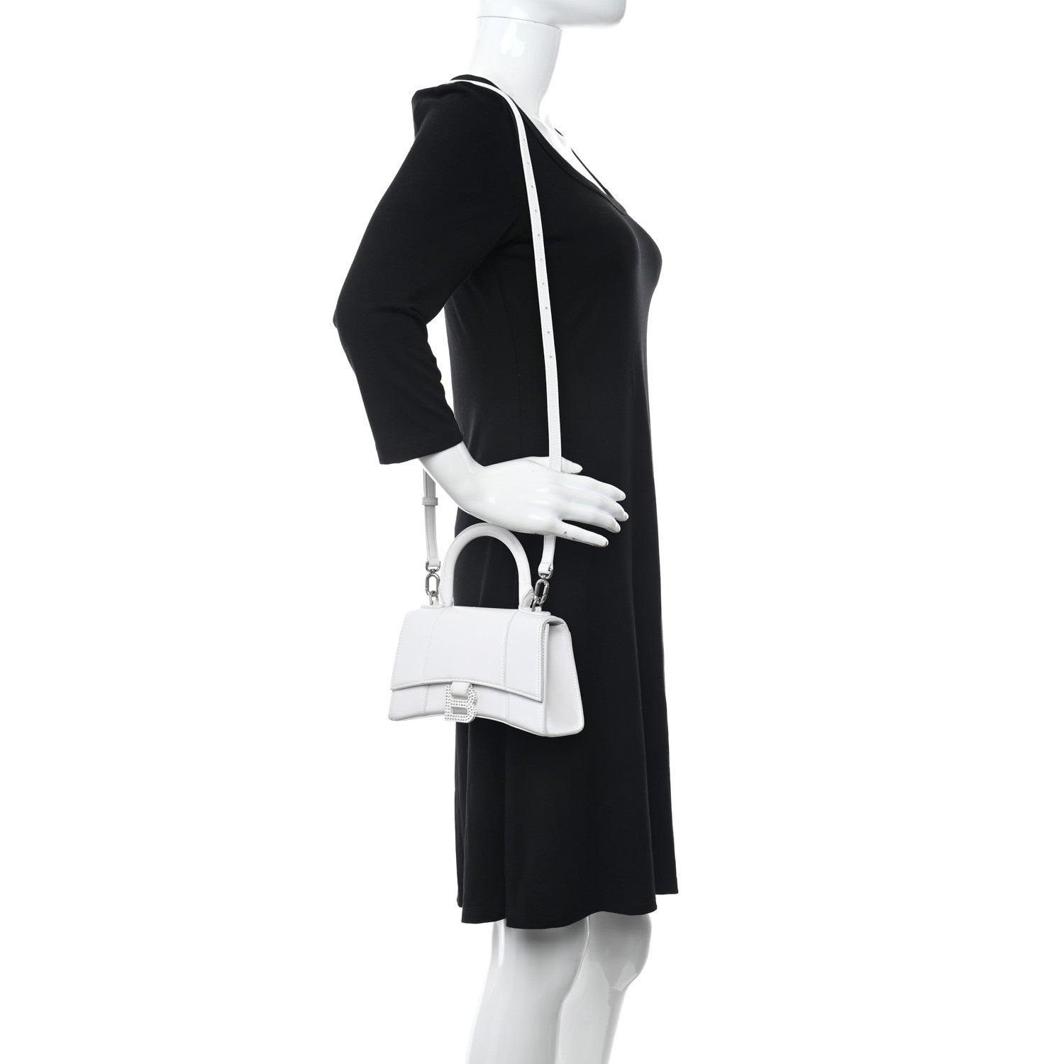 Balenciaga Shiny Box Calfskin Strass Hourglass Top Handle Bag XS White 2 of 10