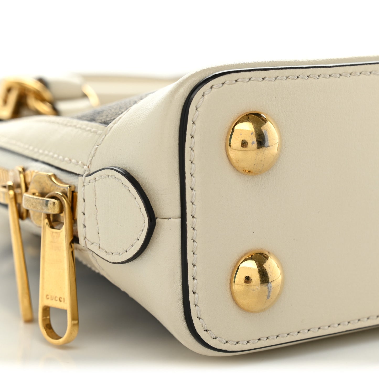 GG Supreme Monogram Azalea Calfskin Mini Horsebit 1955 Top Handle Bag Beige Ebony Mystic White