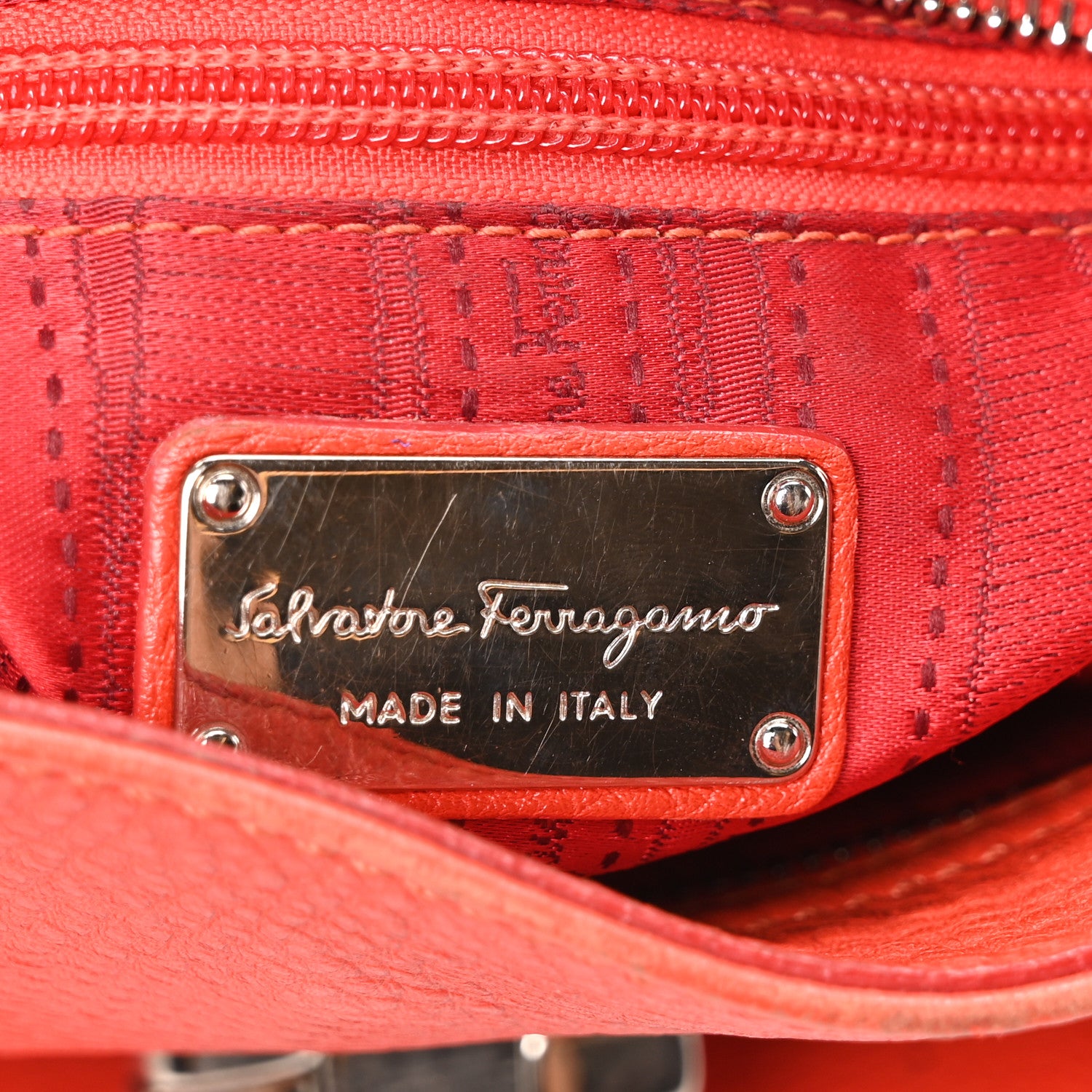 Salvatore Ferragamo Grained Calfskin Large Sofia Satchel Sunset 6 of 9