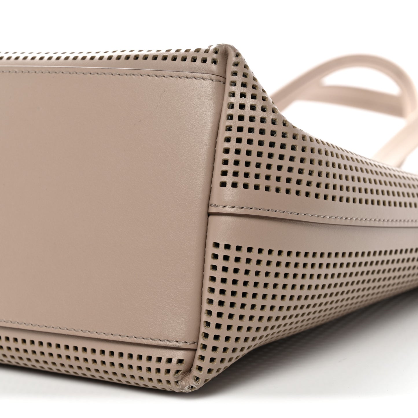 Calfskin Perforated Small East West Graphic T Tote Beige