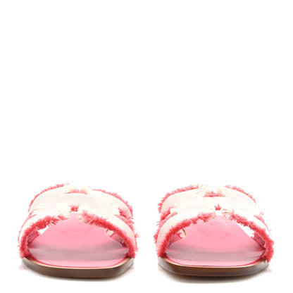 Hermes Toile H Oran Fringe Sandals 36.5 Framboise 2 of 9