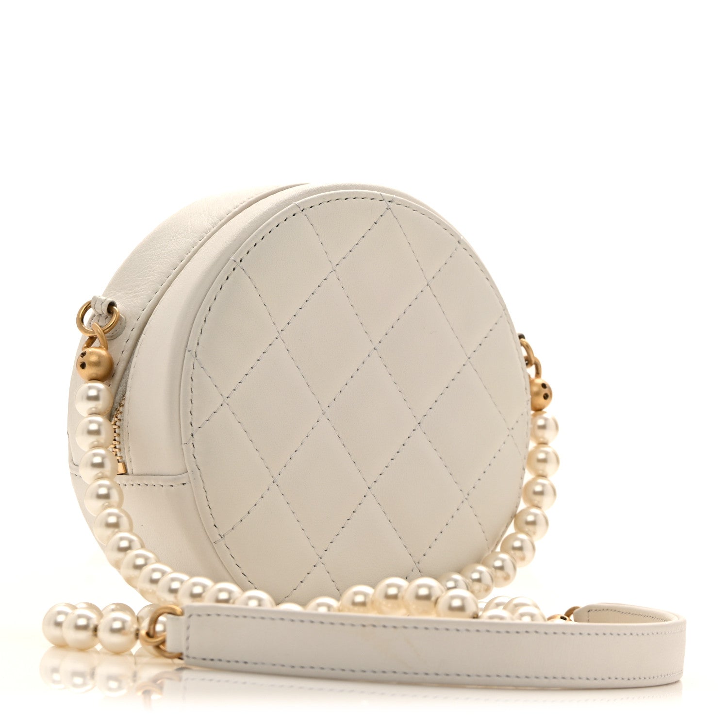 Chanel Calfskin Quilted Pearl Round Clutch With Chain White 3 of 13