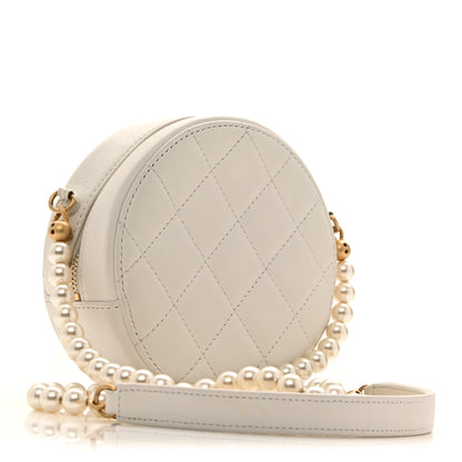 Chanel Calfskin Quilted Pearl Round Clutch With Chain White 3 of 13