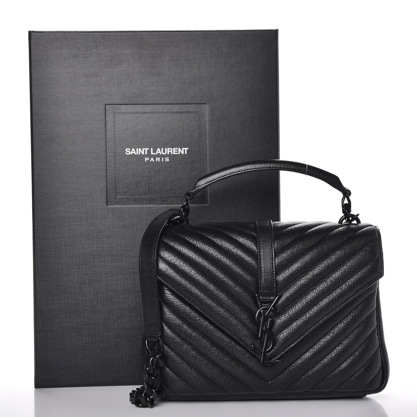 Sheepskin Matelasse Chevron Monogram Medium College Bag Black