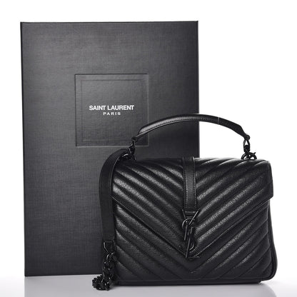 Saint Laurent Sheepskin Matelasse Chevron Monogram Medium College Bag Black 8 of 8