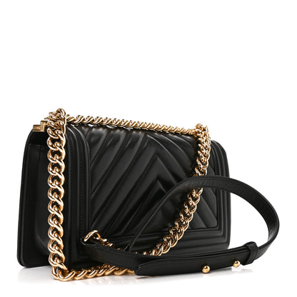 Chanel Lambskin Chevron Quilted Medium Boy Flap Black 3 of 10