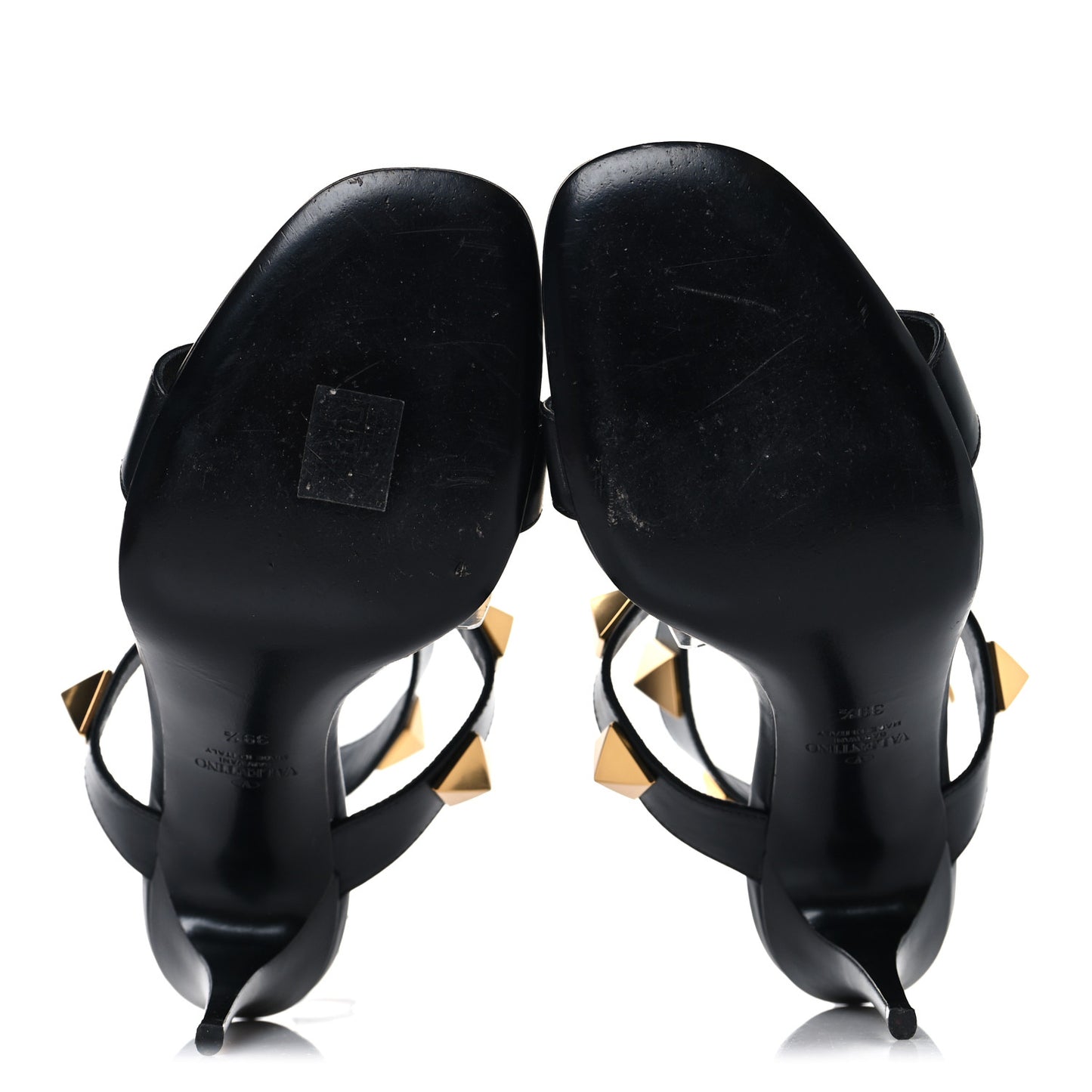 Nappa Roman Stud T-Strap 100mm Sandals 39.5 Black