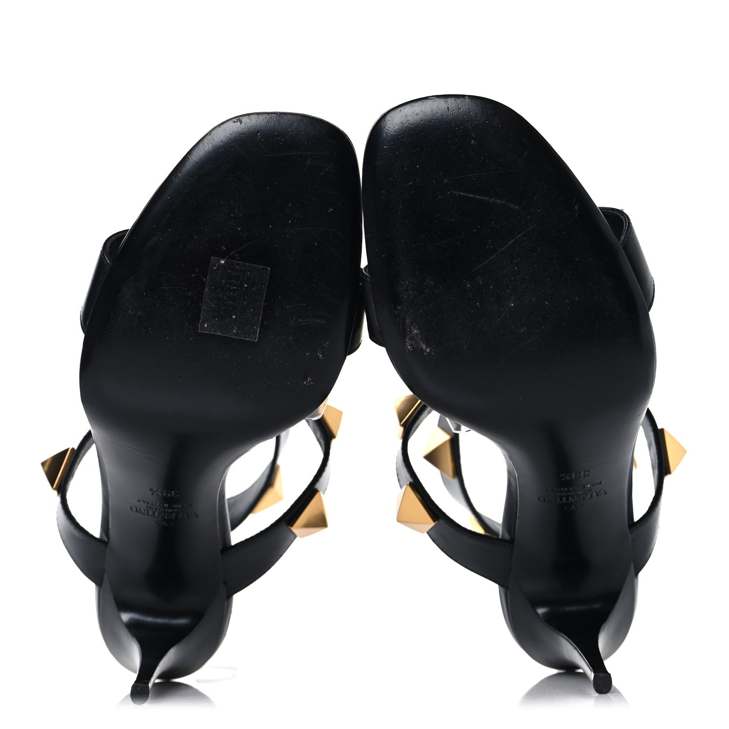 Valentino Garavani Nappa Roman Stud T-Strap 100mm Sandals 39.5 Black 6 of 8