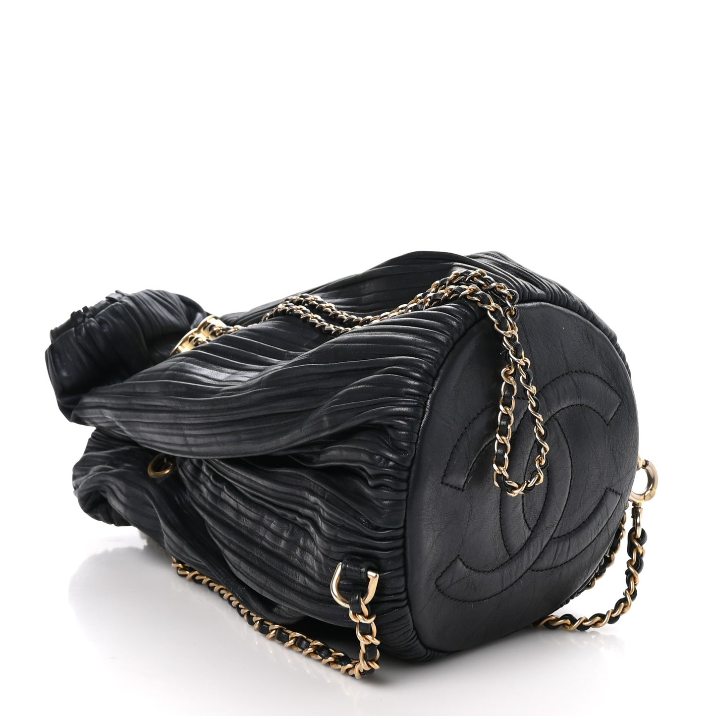 Iridescent Crumpled Calfskin Small Coco Pleats Backpack Black