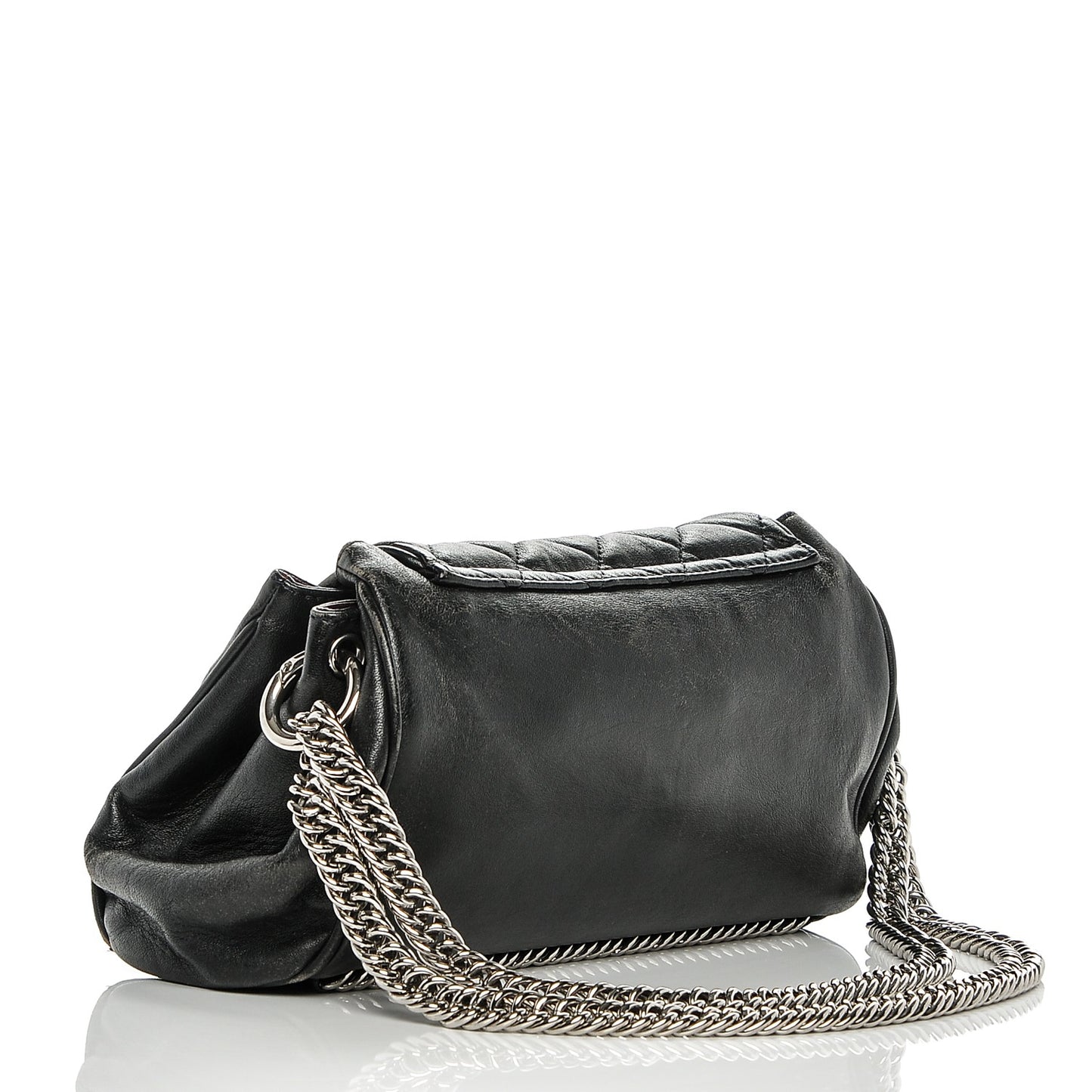 Lambskin Quilted Accordion Flap Black