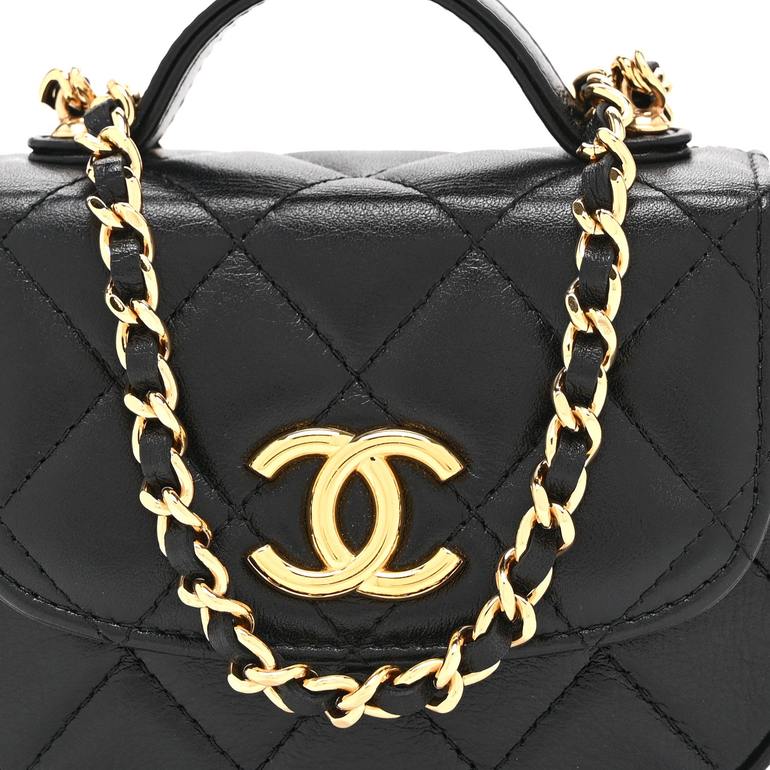 Chanel Shiny Aged Calfskin Quilted Mini Top Handle Clutch With Chain Black 8 of 10