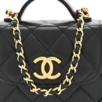 Chanel Shiny Aged Calfskin Quilted Mini Top Handle Clutch With Chain Black 8 of 10