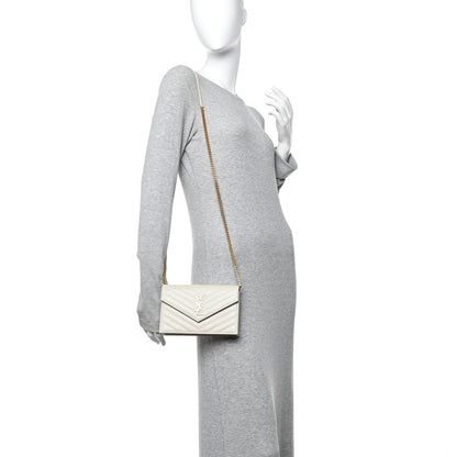 Saint Laurent Grain De Poudre Matelasse Chevron Monogram Envelope Chain Wallet Crema Soft 2 of 10