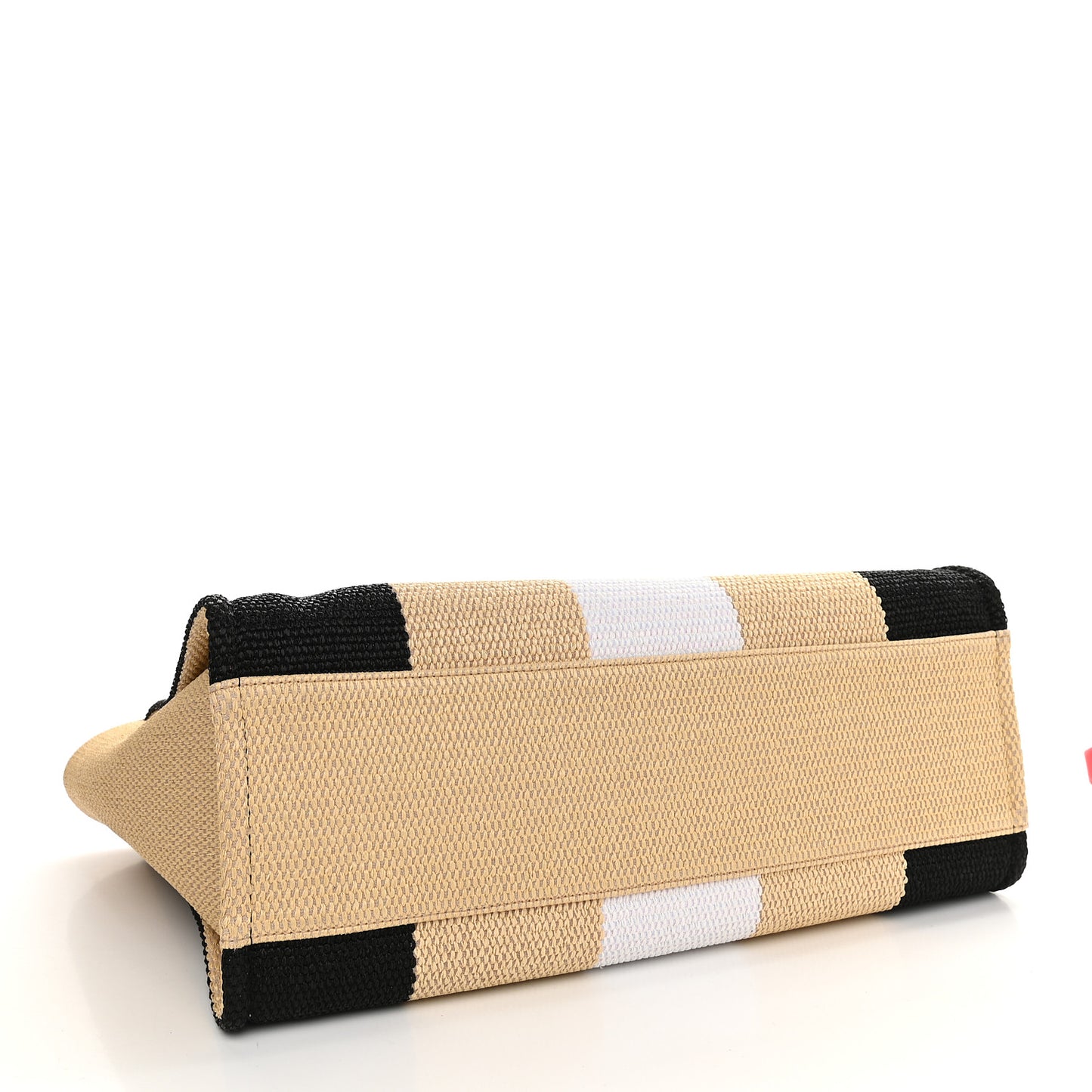 Straw Raffia Calfskin Striped Large Deauville Tote Black Beige Ivory