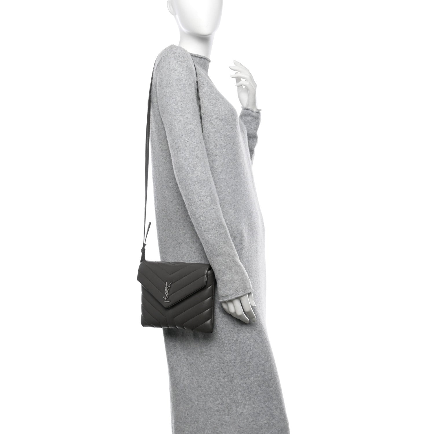 Saint Laurent Calfskin Y Quilted Monogram Loulou Crossbody Clutch Storm 2 of 12