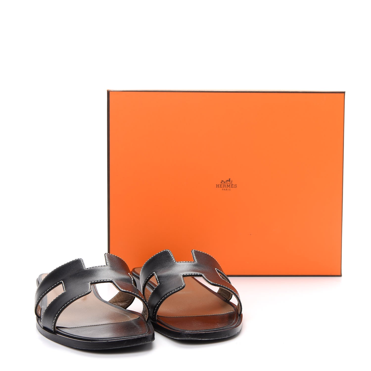 Hermes Box Calfskin Oran Sandals 40.5 Black 11 of 11