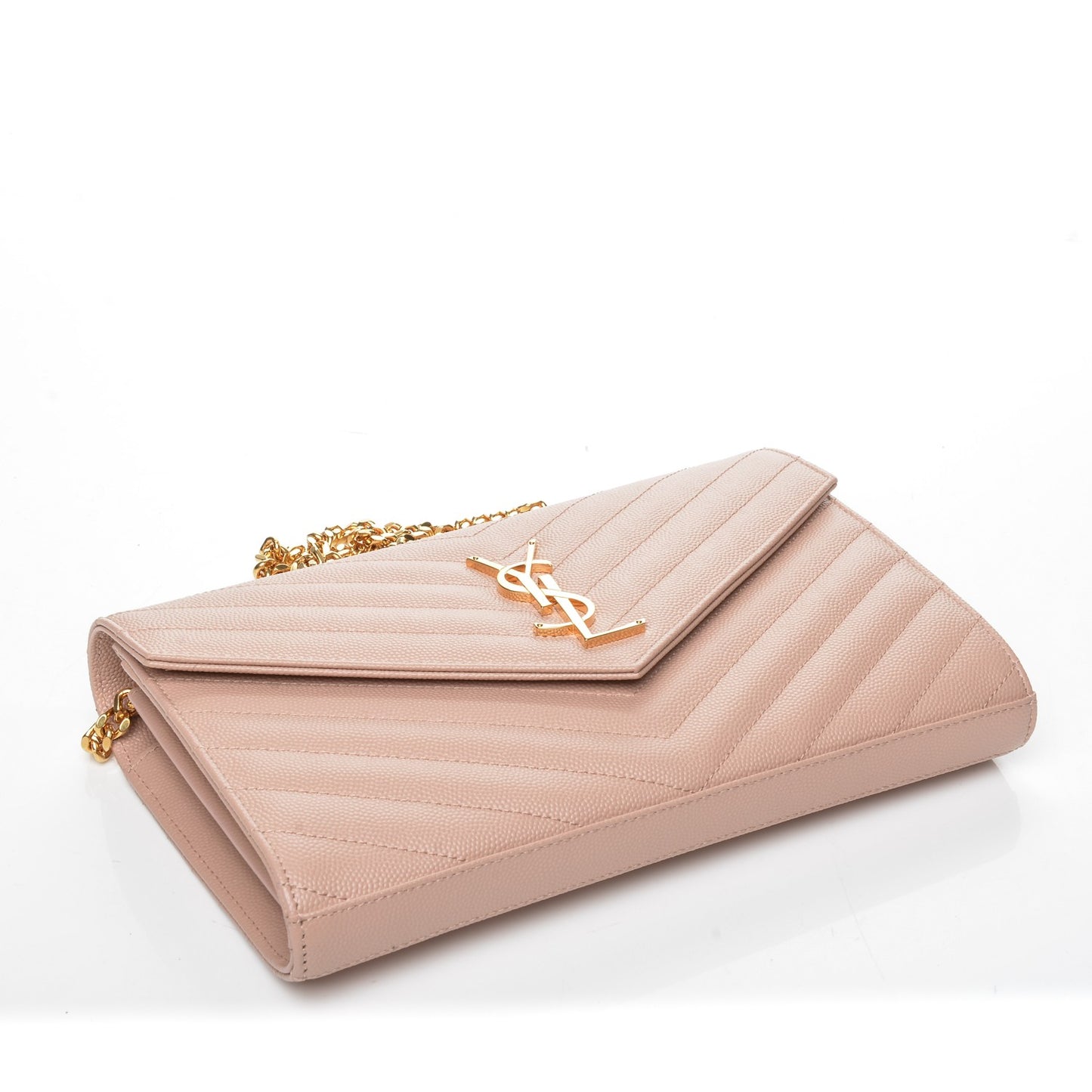 Grain De Poudre Matelasse Chevron Monogram Chain Wallet Pale Pink