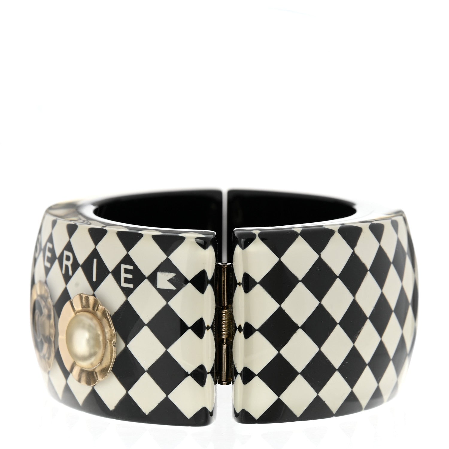 Chanel Resin Pearl Brasserie Coco Cuff Bracelet Black White 4 of 5