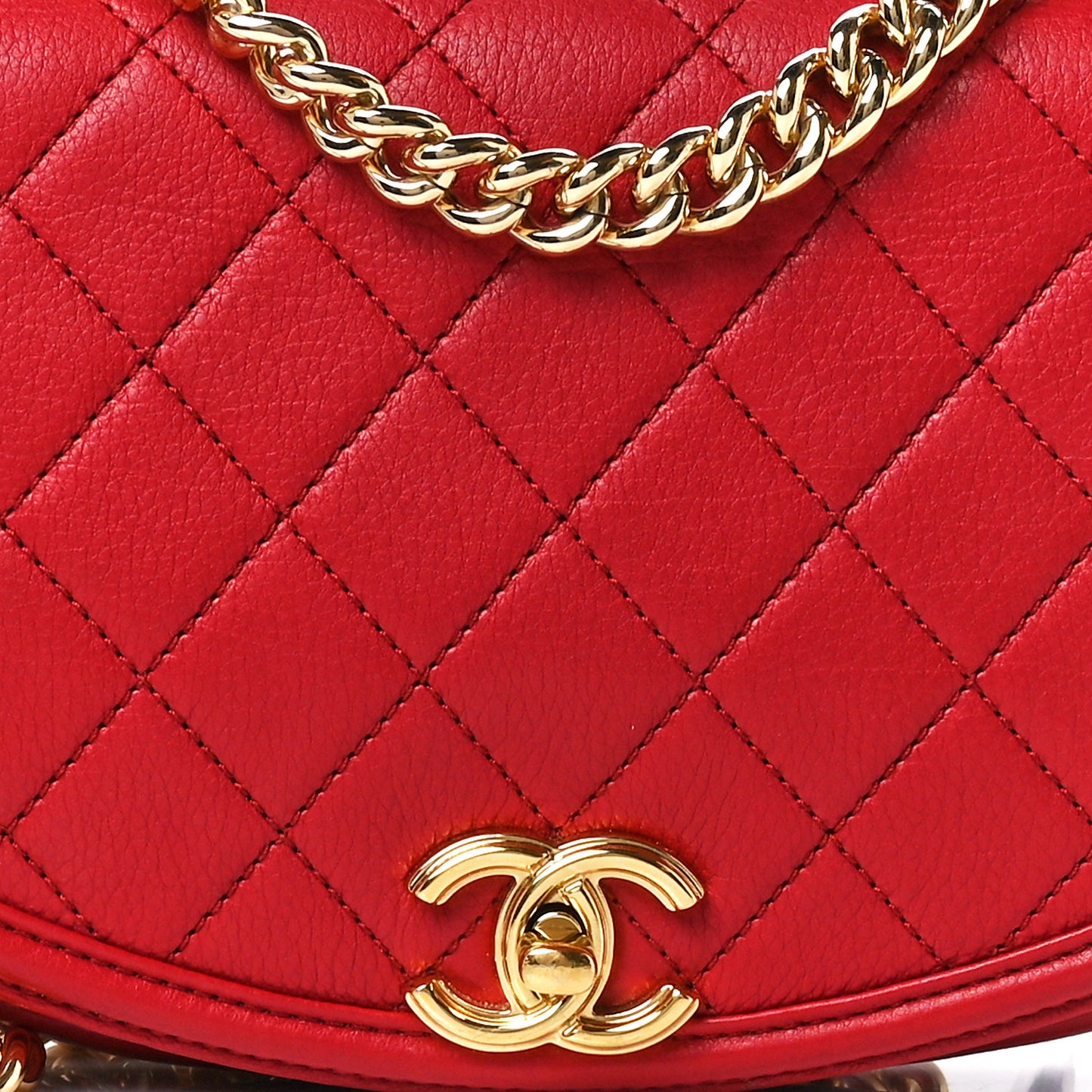 Calfskin Quilted Small Underline Flap Red