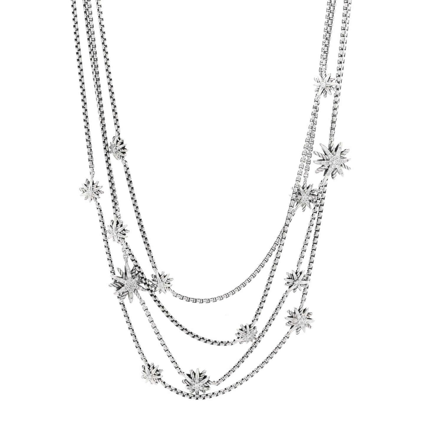 Sterling Silver Diamond Multi Strand Starburst Station Necklace