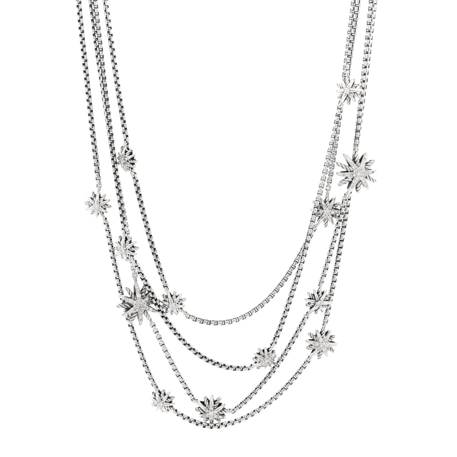 David Yurman Sterling Silver Diamond Multi Strand Starburst Station Necklace 1 of 4