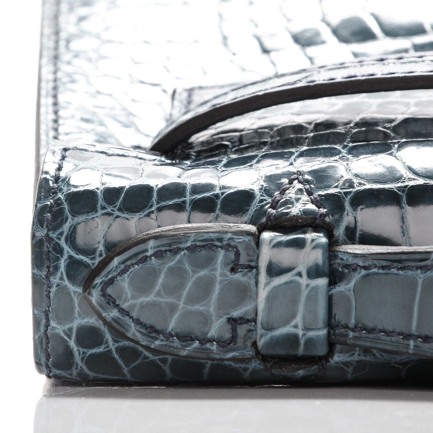 Hermes Shiny Alligator Kelly Pochette Blue Jean 10 of 17