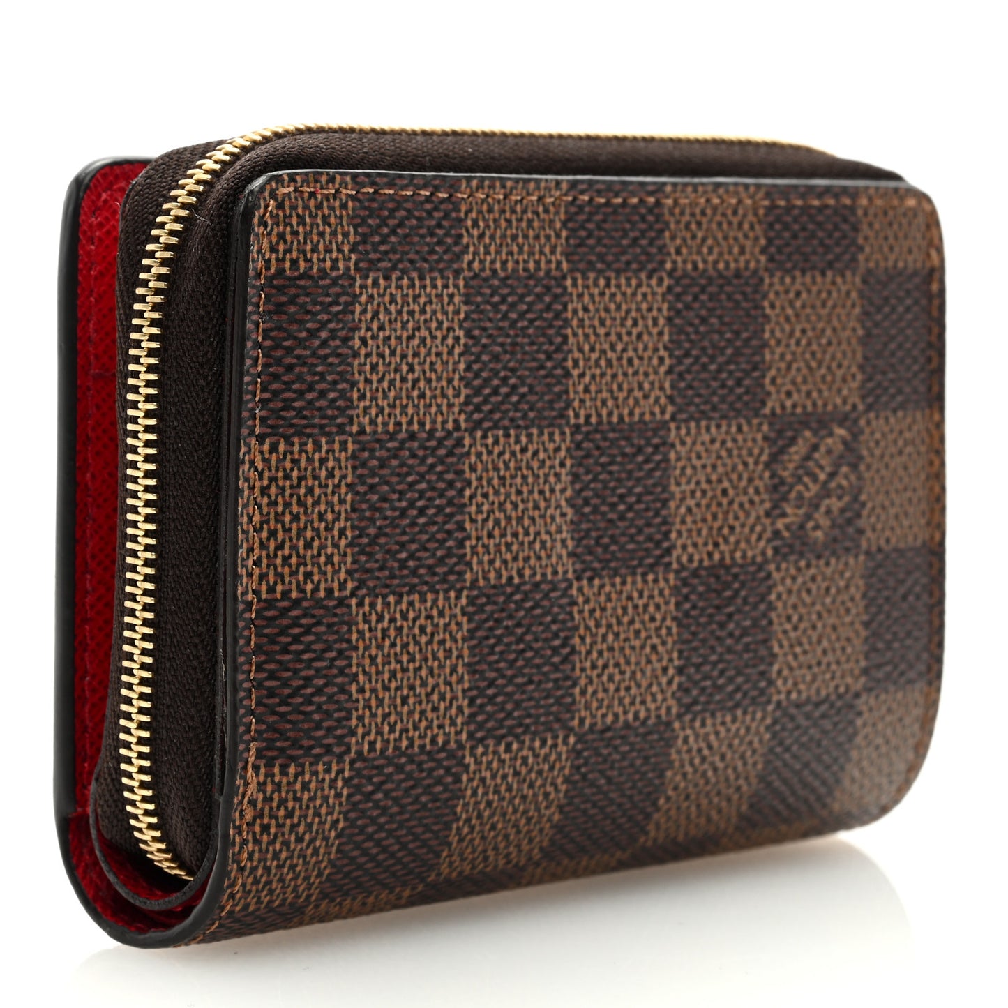 Damier Ebene Lou Zippy Compact Wallet Cerise Red