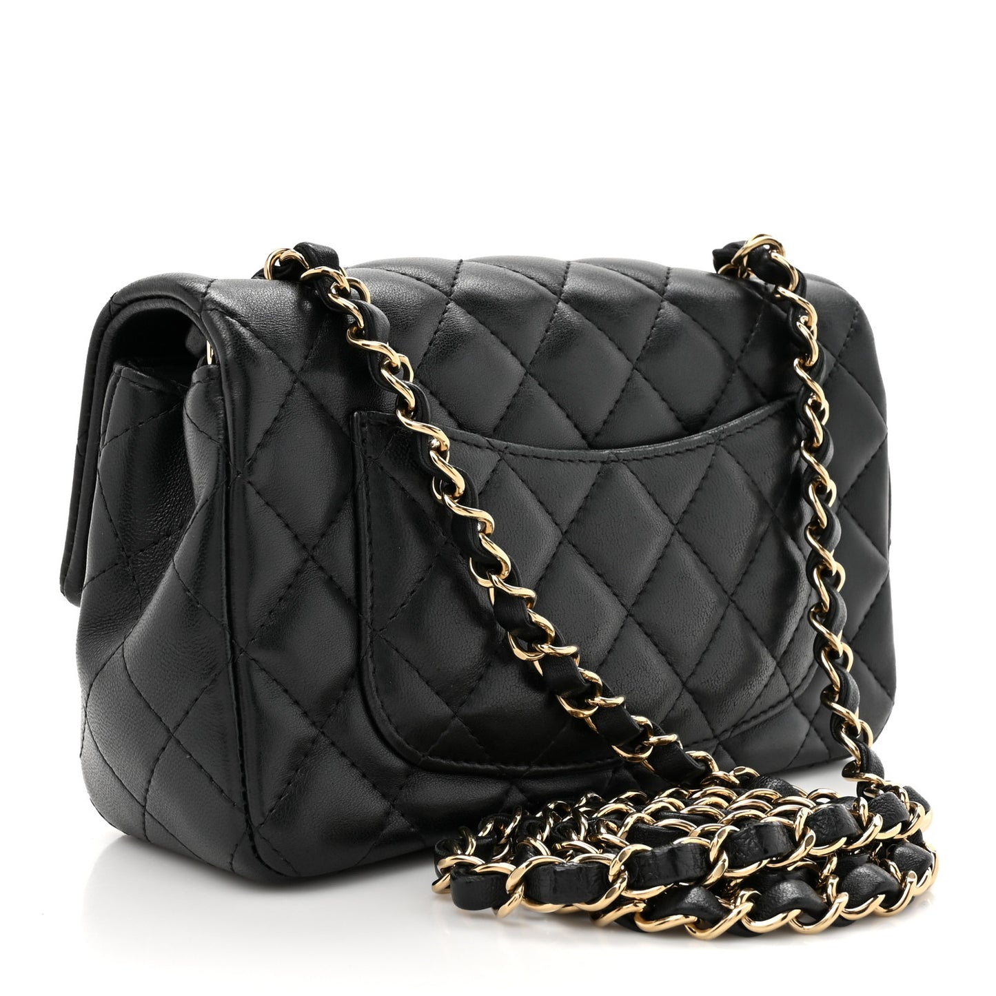 Lambskin Quilted Mini Rectangular Flap Black