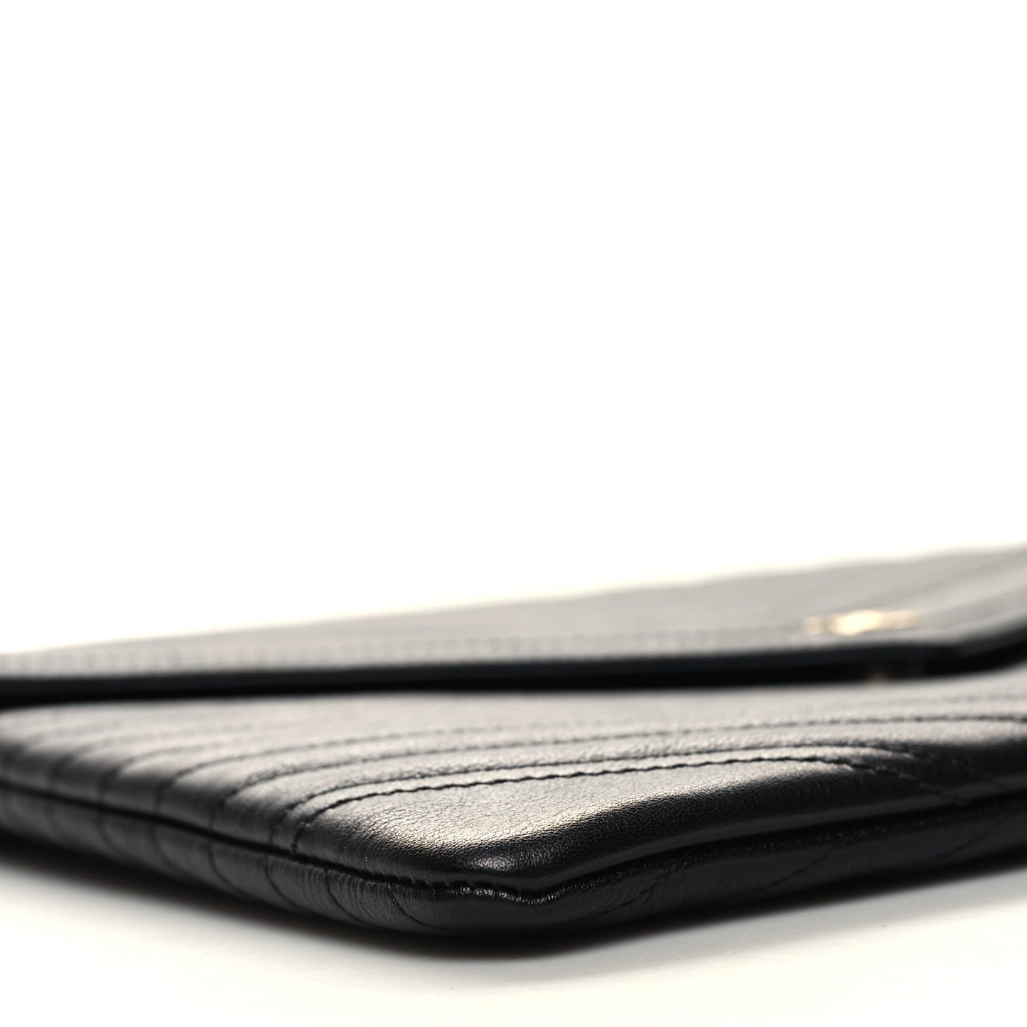 Calfskin Chevron Quilted Small Envelope Clutch Black