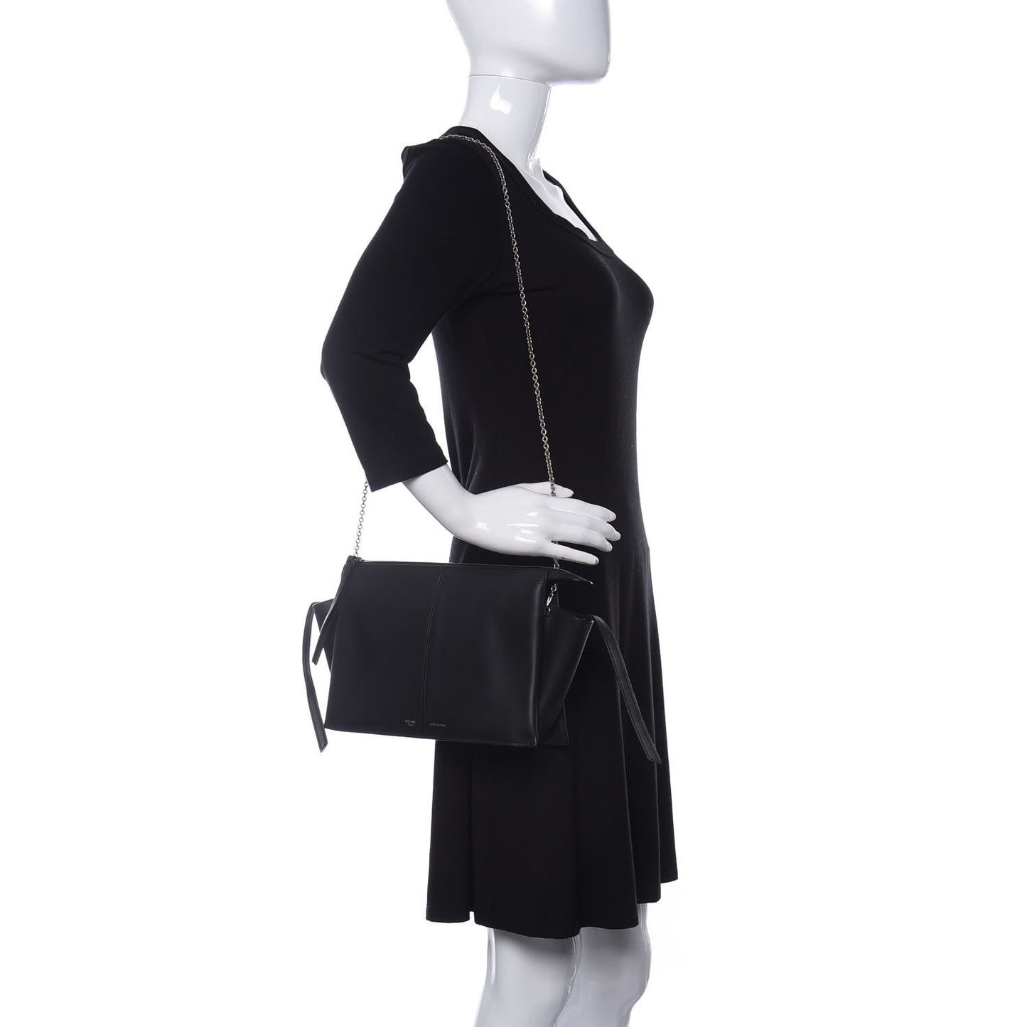 Smooth Calfskin Tri-Fold Clutch on Chain Black