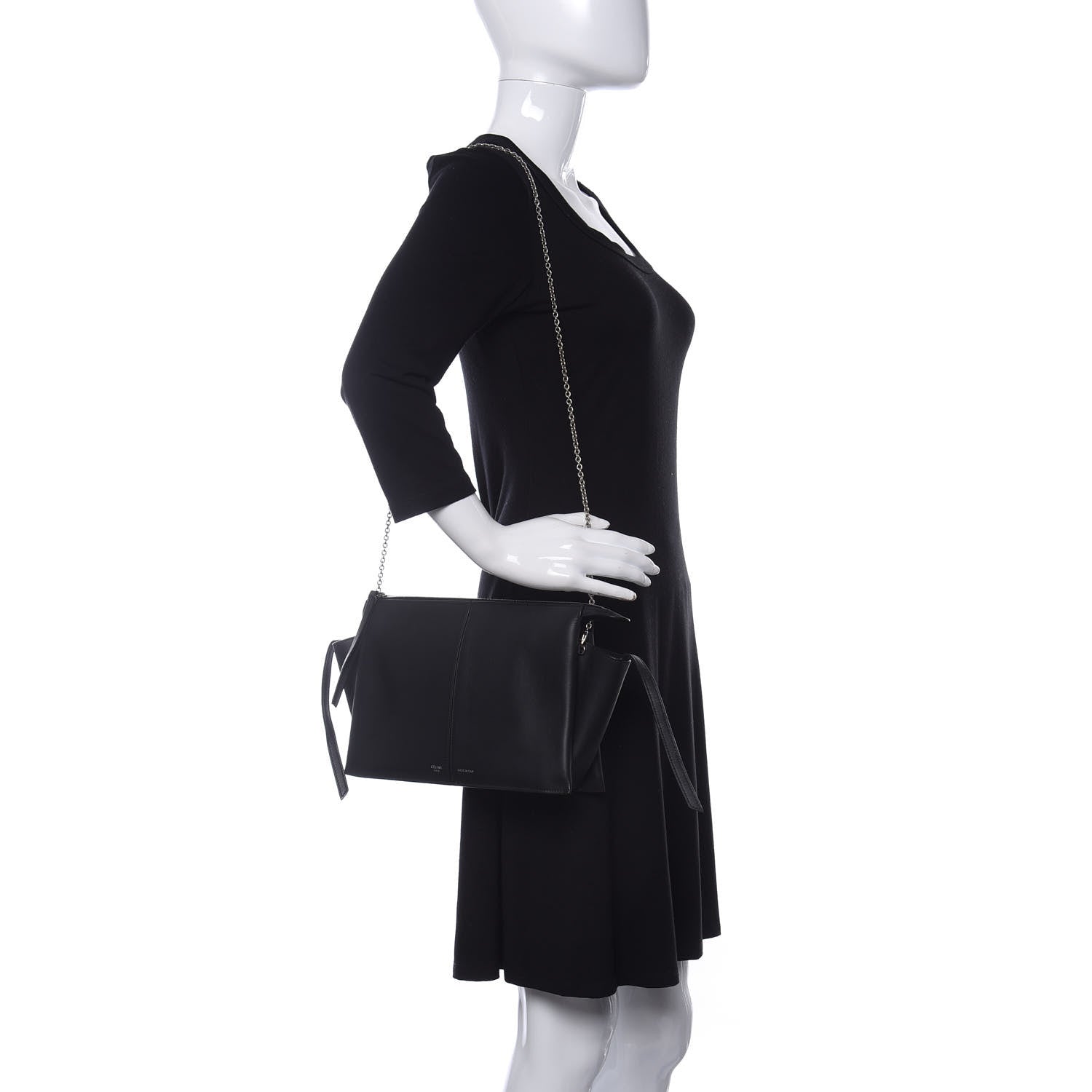 Celine Smooth Calfskin Tri-Fold Clutch on Chain Black 2 of 9