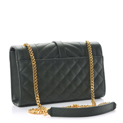 Saint Laurent Grain De Poudre Textured Mixed Matelasse Triquilt Small Monogram Satchel Dark Green 3 of 11