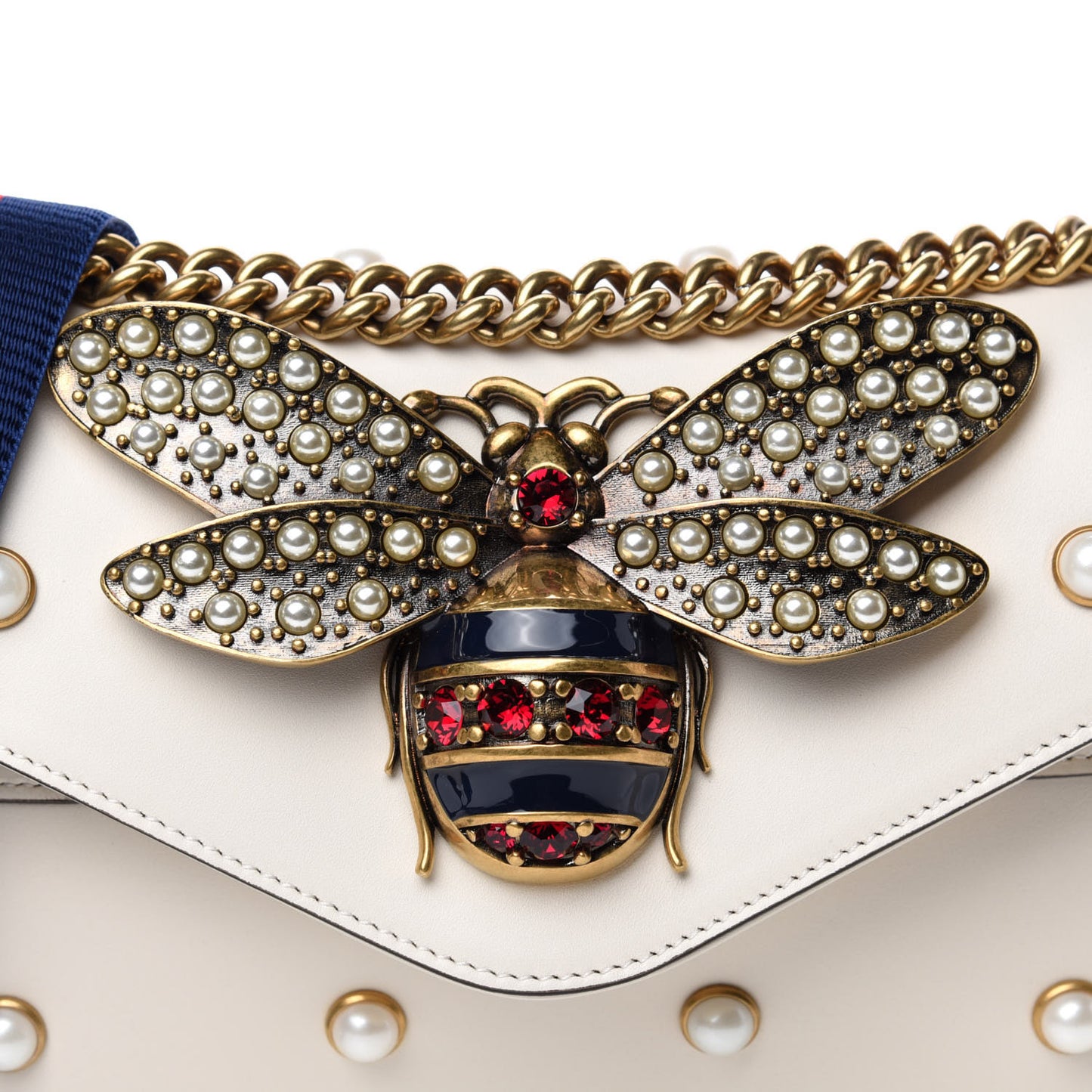 Nappa Pearl Studded Mini Queen Margaret Broadway Shoulder Bag Mystic White