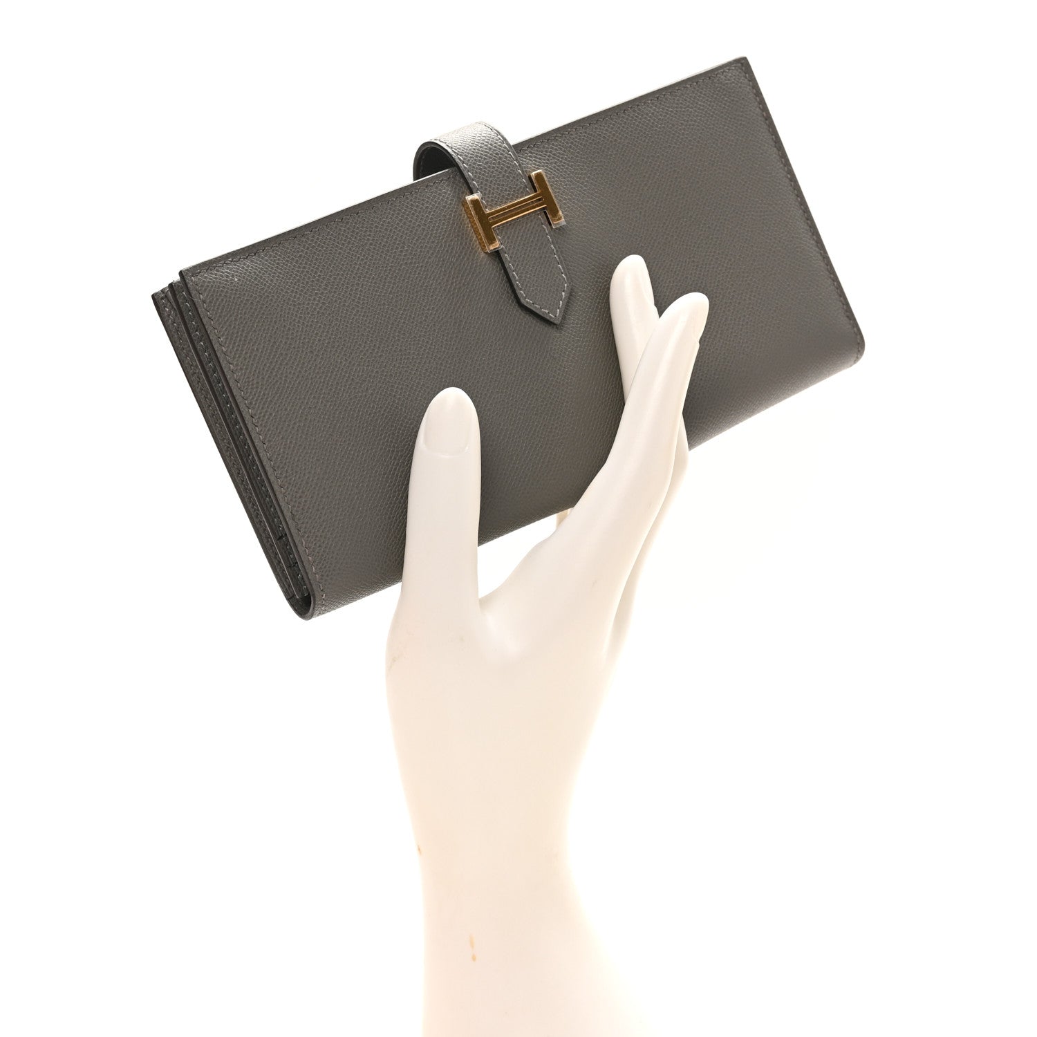 Hermes Grained Monsieur Bearn Gusset Wallet Gris Meyer 2 of 9