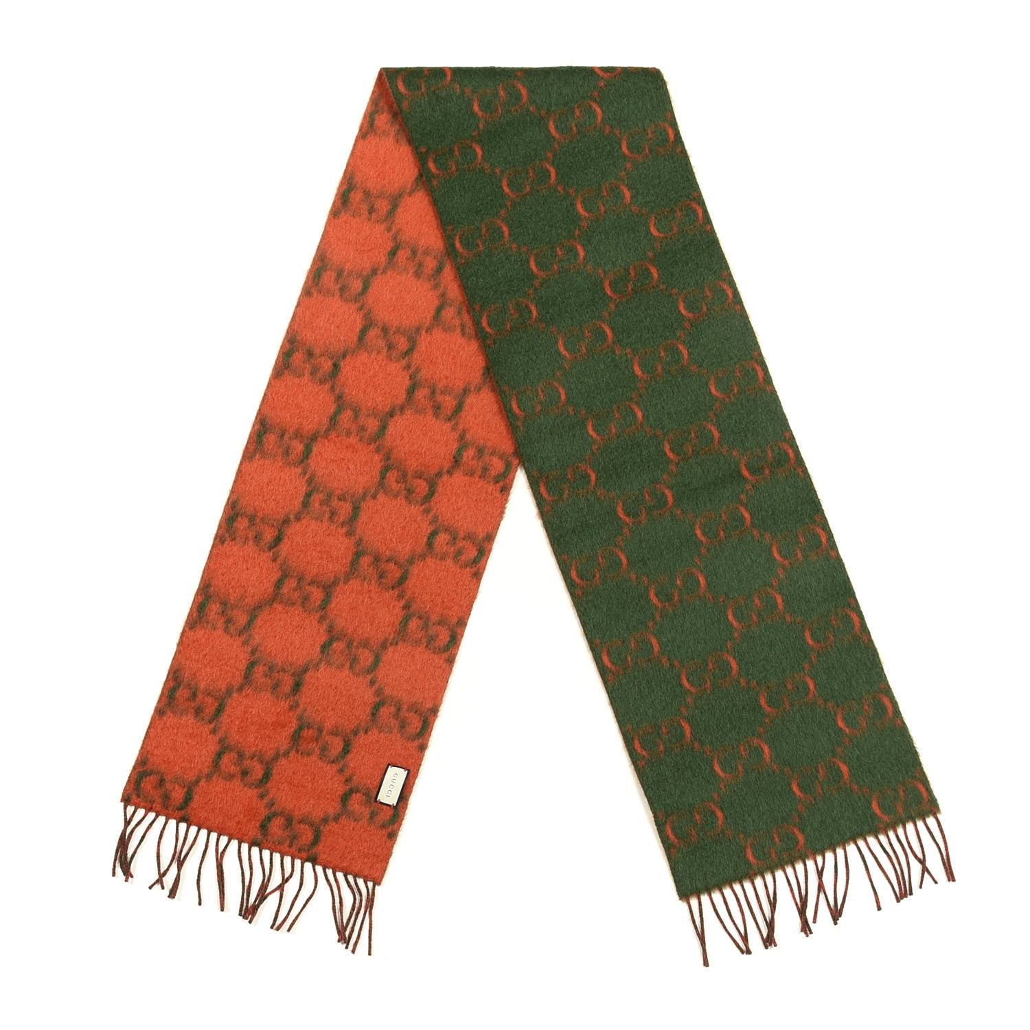 Gucci Wool Alpaca GG Monogram Big GG Rock Scarf Green Red 2 of 4