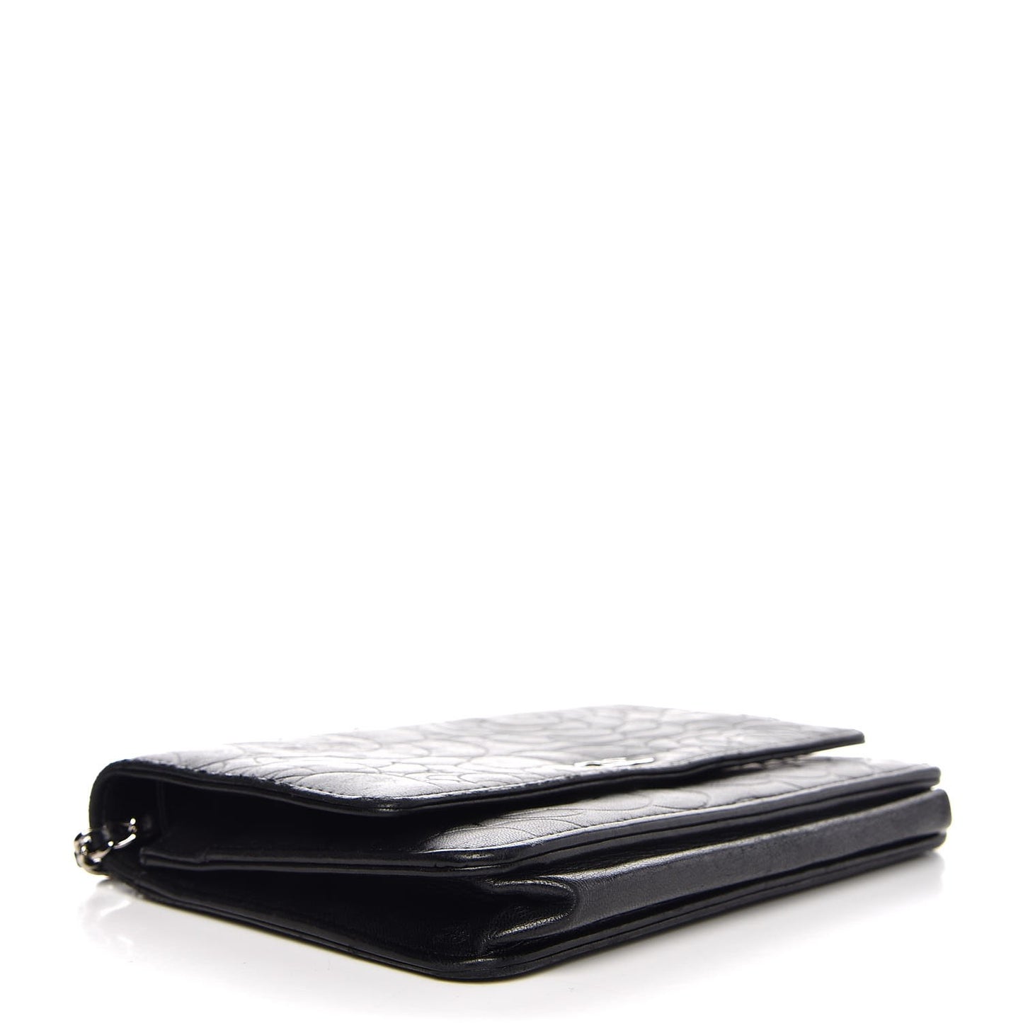Lambskin Camellia Embossed Wallet On Chain WOC Black