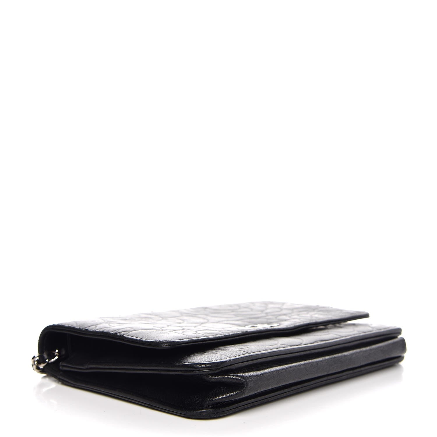 Chanel Lambskin Camellia Embossed Wallet On Chain WOC Black 4 of 9