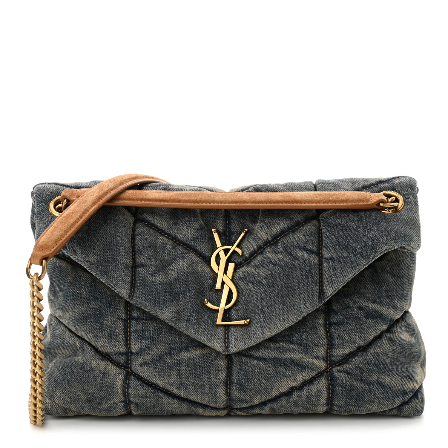 Saint Laurent Denim Quilted Small Loulou Puffer Monogram Chain Satchel Blue Cinnamon 1 of 11