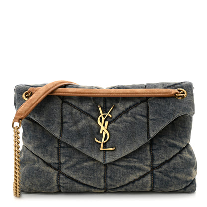 Saint Laurent Denim Quilted Small Loulou Puffer Monogram Chain Satchel Blue Cinnamon 1 of 11