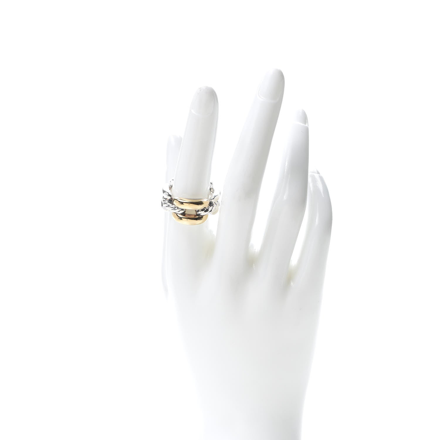 David Yurman Sterling Silver 18K Yellow Gold 9.5mm Wellesley Chain Link Ring 55 7.25 2 of 4