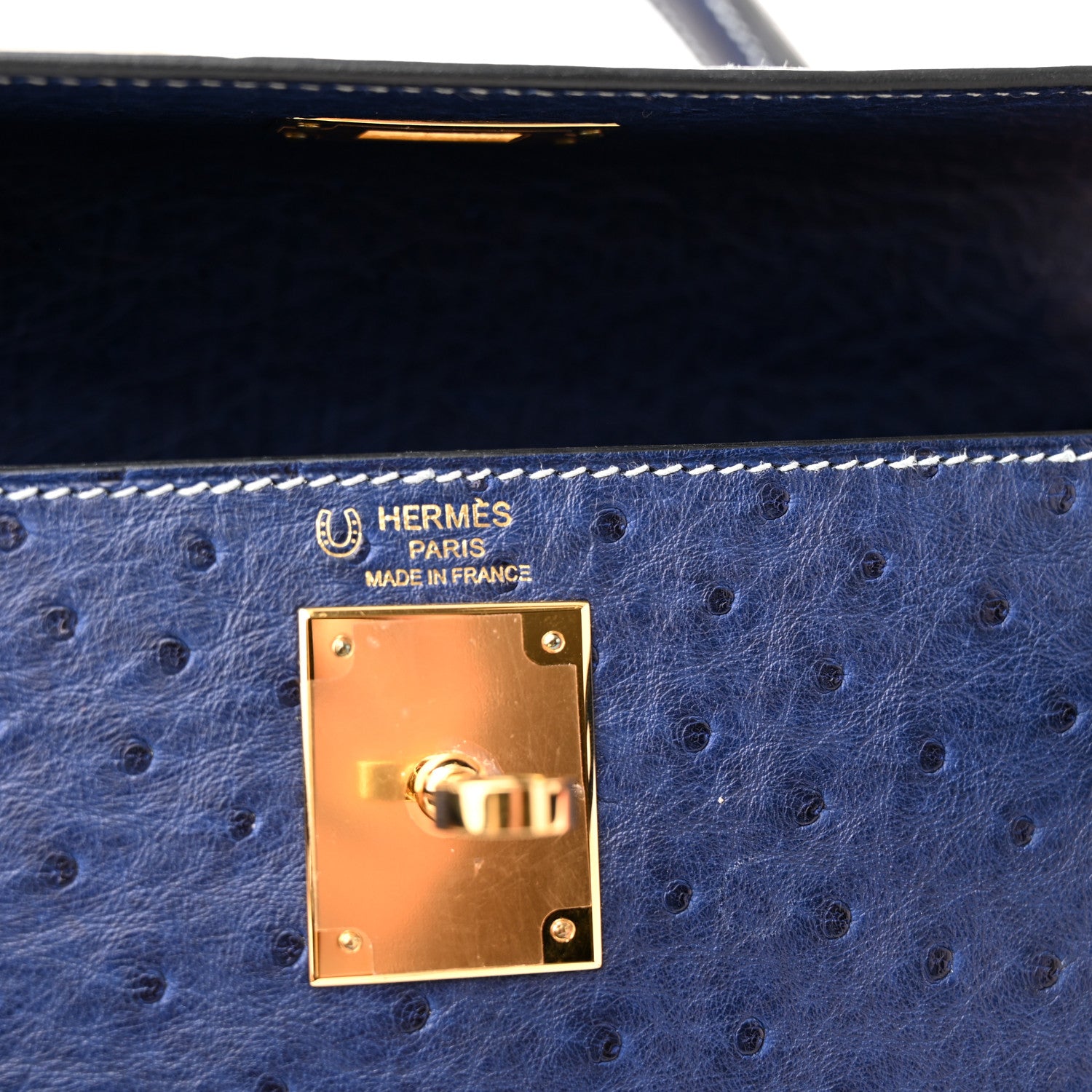 Hermes Ostrich Horseshoe Kelly Sellier 28 Bleu Iris 6 of 11