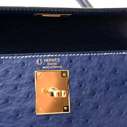 Hermes Ostrich Horseshoe Kelly Sellier 28 Bleu Iris 6 of 11