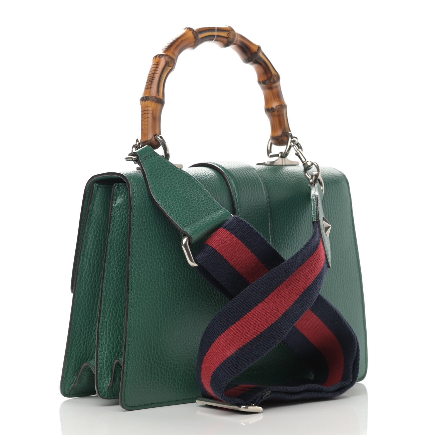 Gucci Dollar Calfskin Crystal Web Medium Dionysus Bamboo Top Handle Bag Emerald 3 of 13
